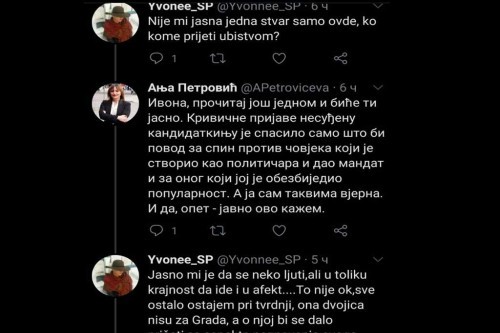 Портпаролка ПДП-а Ања Петровић објавила је на Твитеру да добила пријетње смрћу.