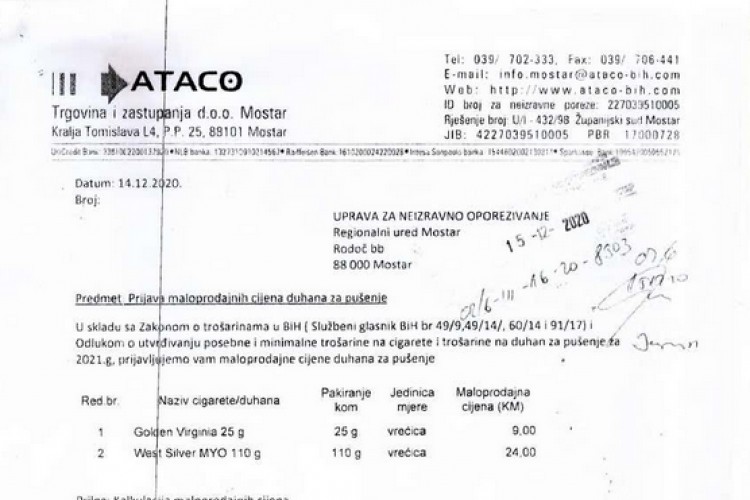 Према Одлуци коју је усвојио Управни одбор УИО и у 2021. години се по паклици цигарета плаћају двије акцизе.
