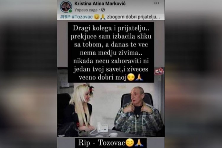 Атина Ферари објавила посвету Тозовцу, не знајући да је на тој фотографији заправо фолкер Раде Јоровић