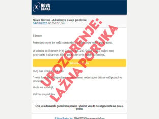 UPOZORENjE: Prevare putem lažnih poruka (phishing)