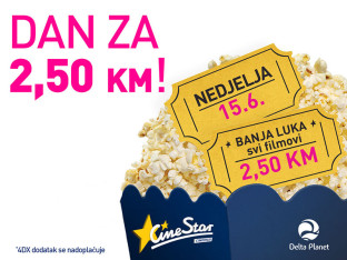 Filmska nedjelja za pamćenje: Ulaznice u CineStaru Banjaluka po samo 2,50 KM!