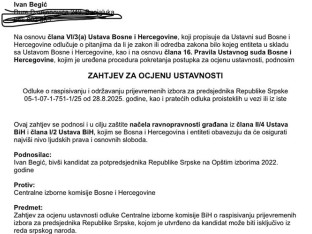 Ivan Begić traži ocjenu ustavnosti odluke CIK-a o prijevremenim izborima