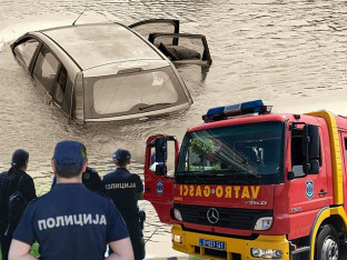 Automobil potonuo u Tisi, vatrogasci pokušavaju da ga izvuku
