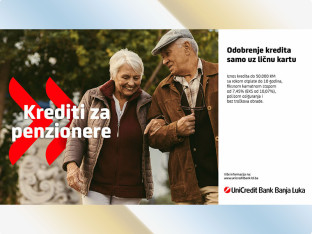 UniCredit Bank Banja Luka predstavlja posebnu ponudu kredita za penzionere - fiksna kamatna stopa i odobrenje kredita samo uz ličnu kartu