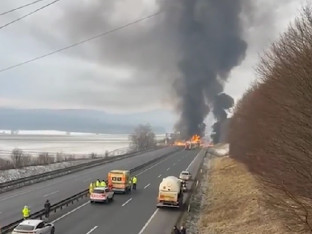 Cisterna eksplodirala nakon udesa, zatvoren auto-put ka Ljubljani (VIDEO)