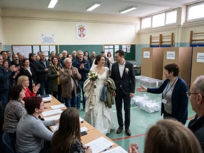 Pravo sa vjenčanja na glasanje: Mladenci dočekani aplauzom na biračkom mjestu (VIDEO)