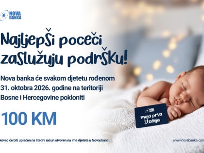 Нова банка поклања 100 КМ бебама рођеним на Међународни дан штедње
